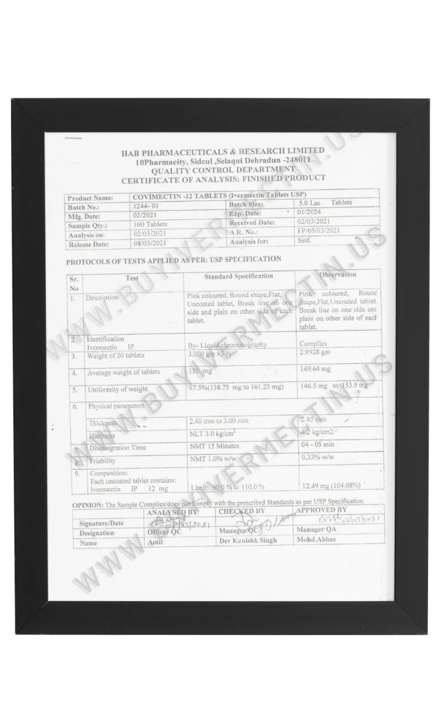 Certificate Covimectin 12