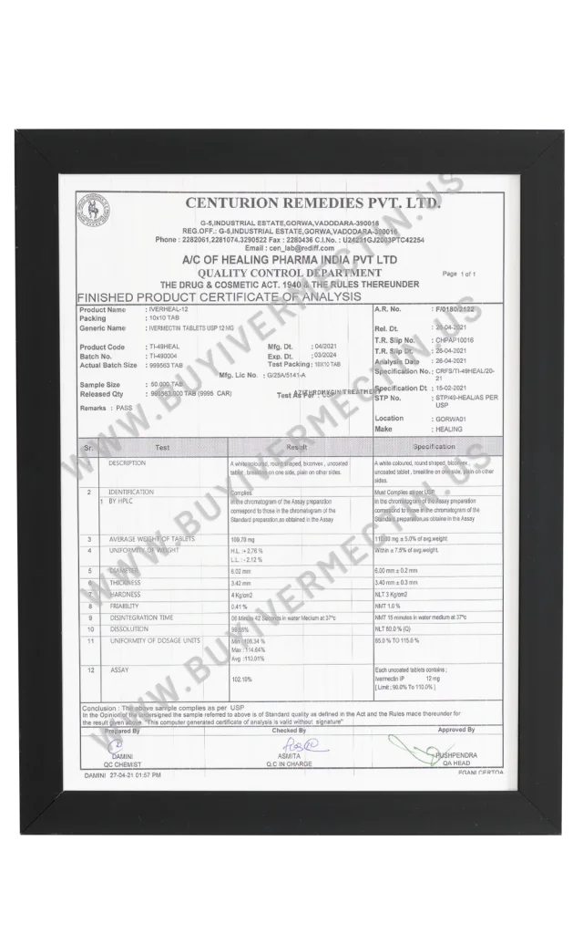 Certificate Iverheal 12
