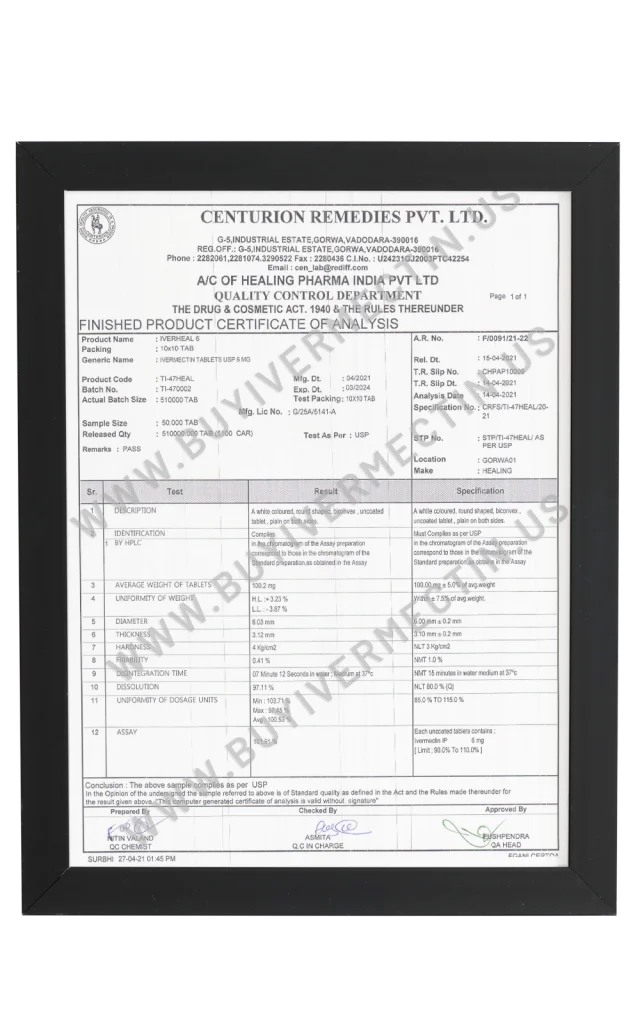 Certificate Iverheal 6